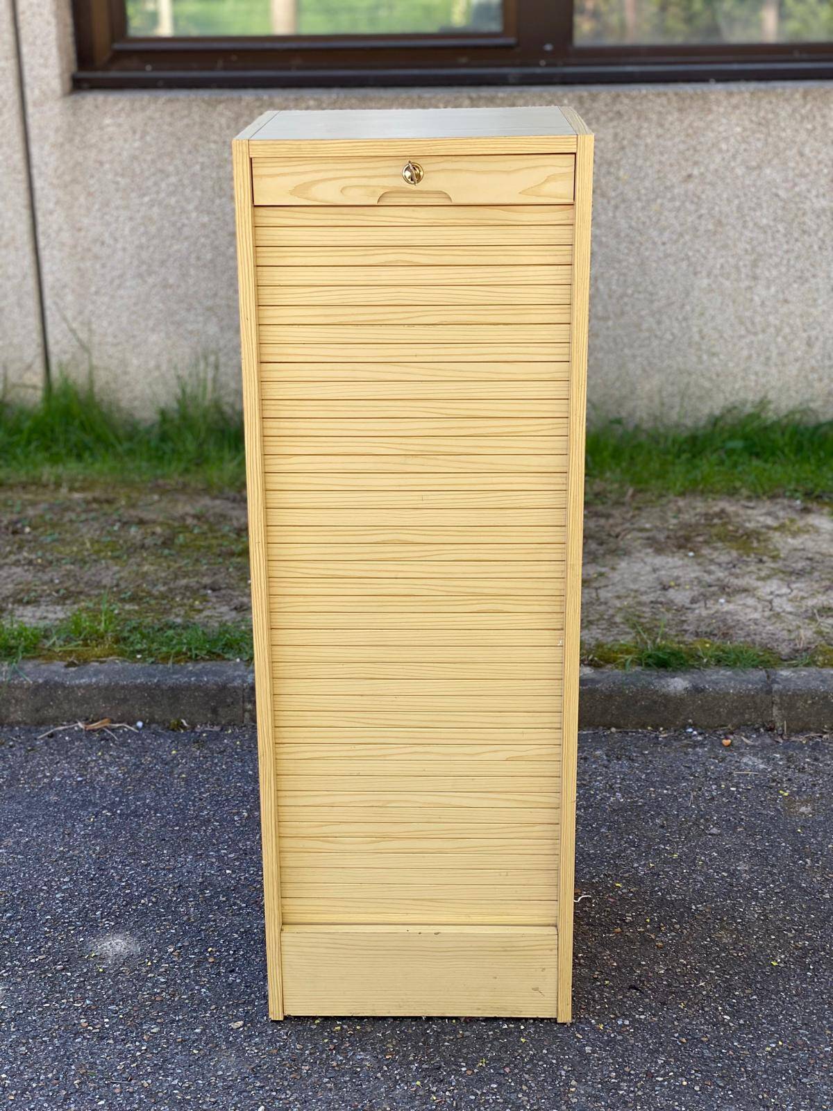 Beige wooden cabinet with curtains or sliding shutters 120cm