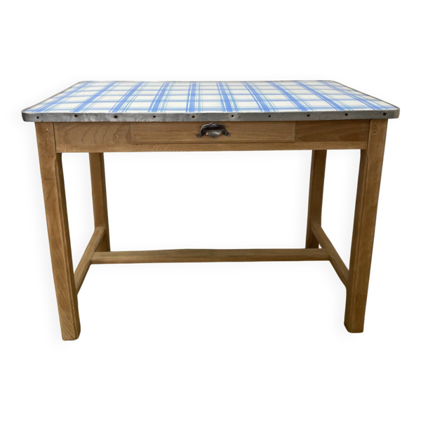Table de ferme plateau métal émaillé