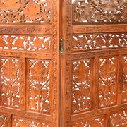 Indian screen with 4 leaves in teak wood with rich openwork decoration of grape leaves