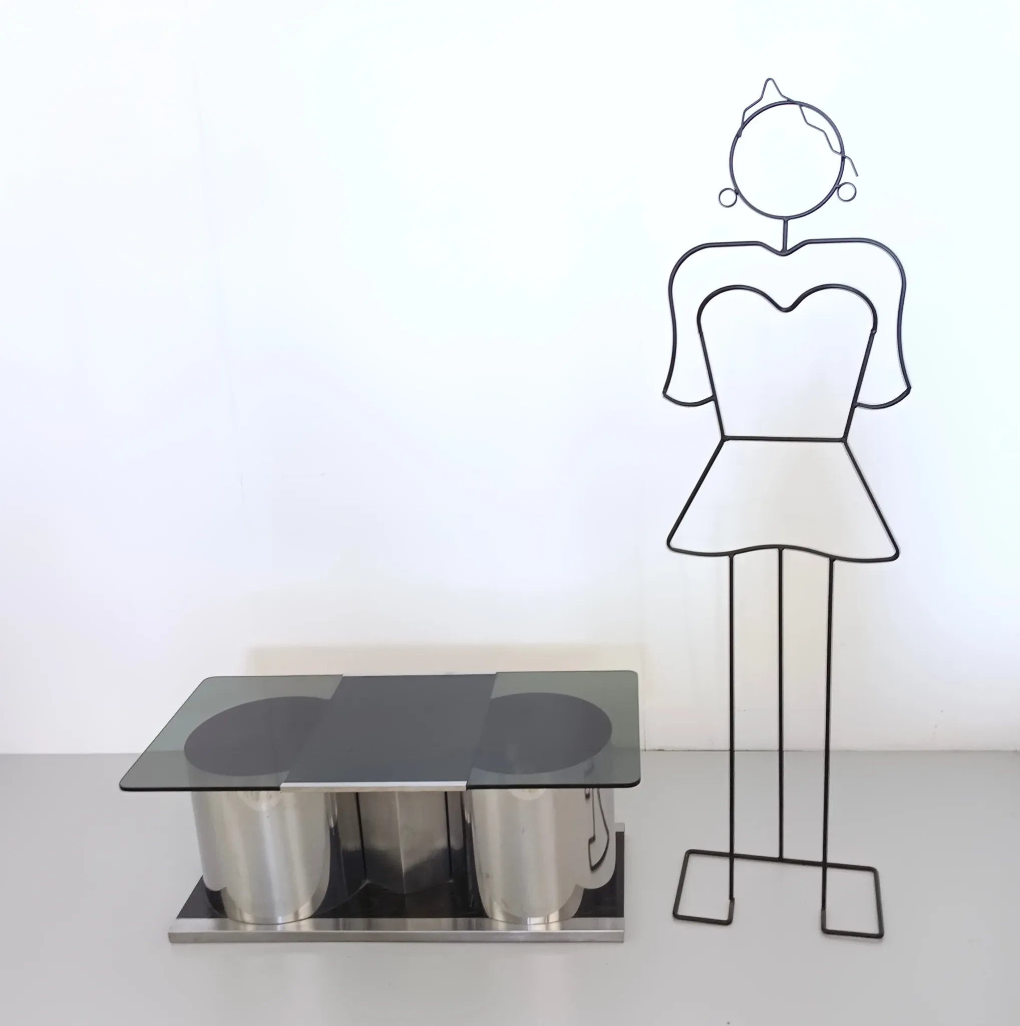 Rectangular Smoked Glass Coffee Table / Dry Bar in the style of François Mo