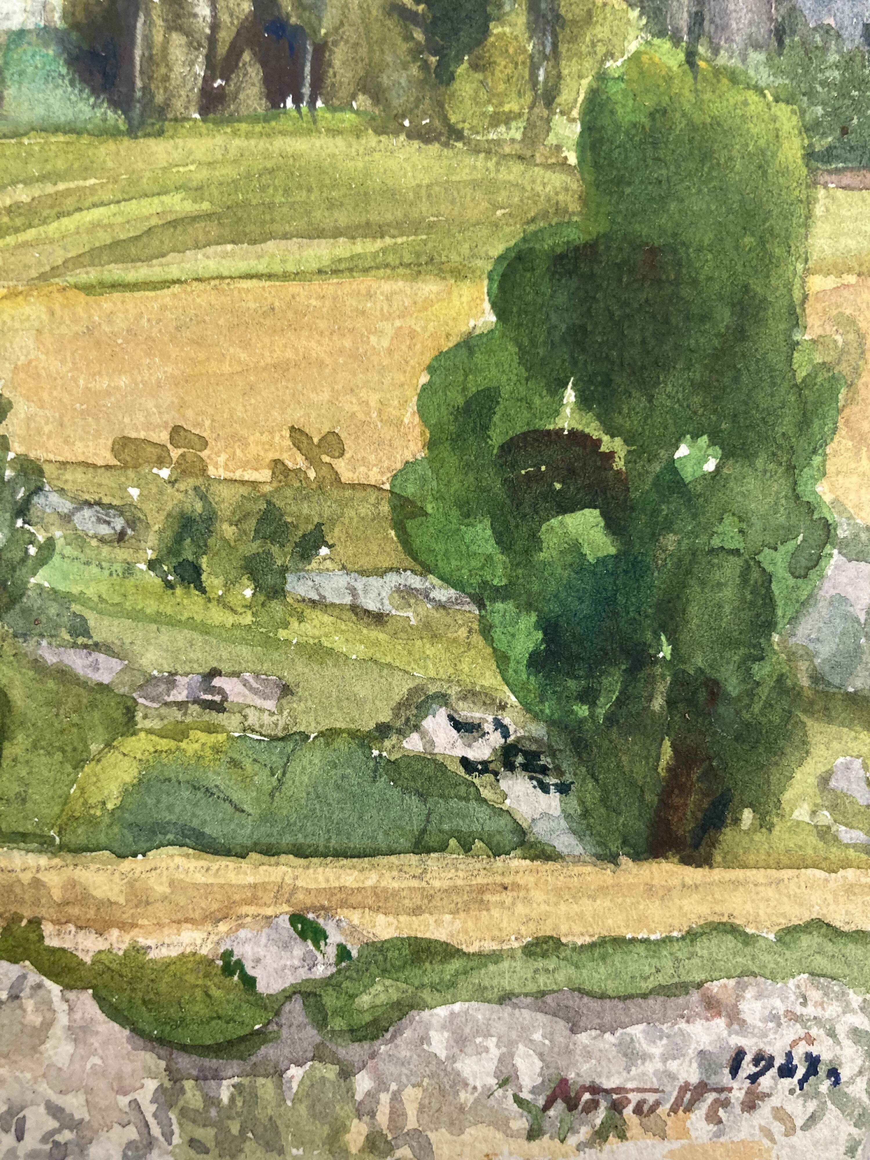 Watercolor mountain landscape signed