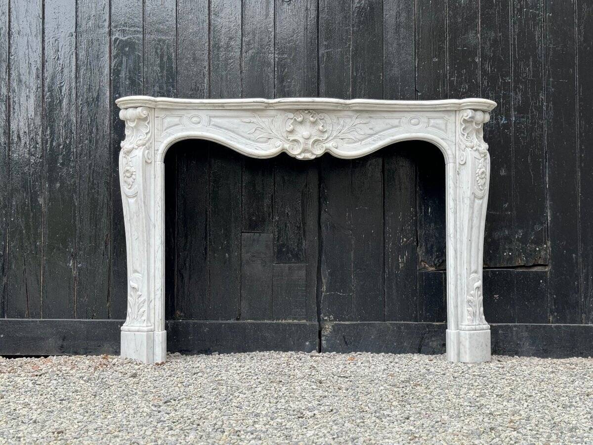 Louis XV Style Fireplace In Carrara Marble, Circa 1880