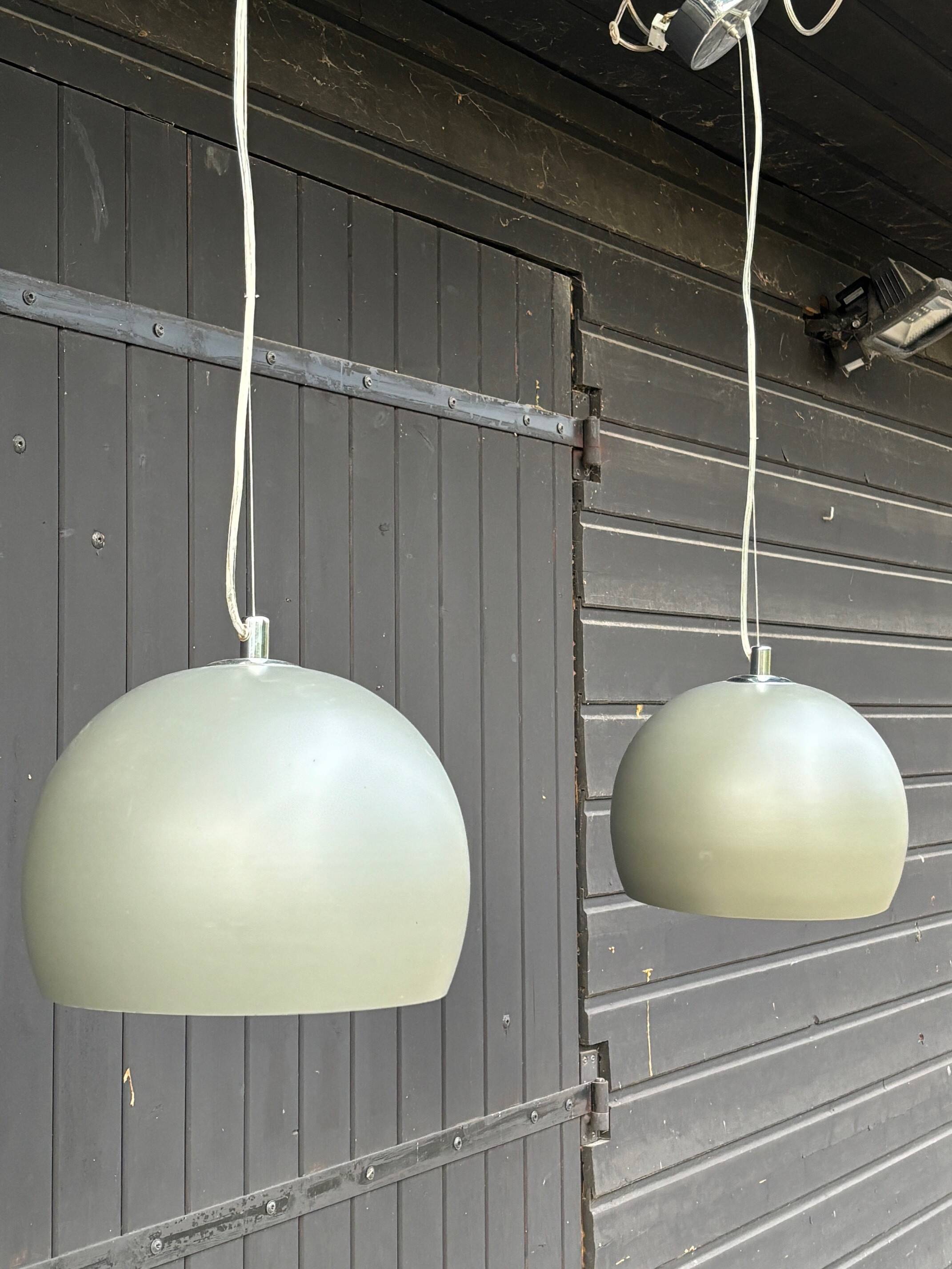 2 round metal pendant lights, Sweden 1980s