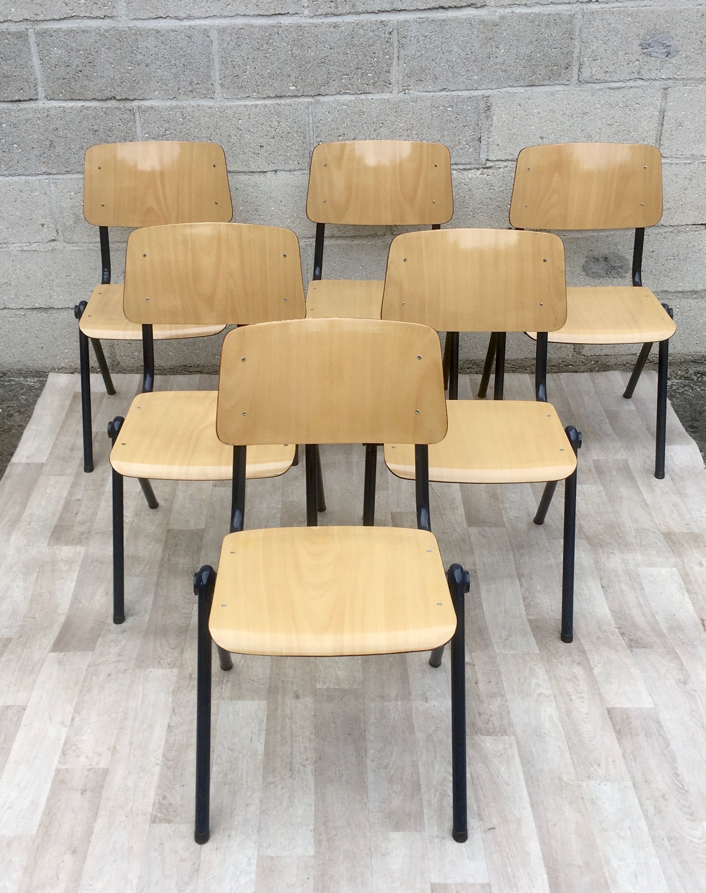 Lot de 6 chaises vintage Galvanitas couleur crème