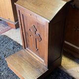 Old Prie-Dieu wooden cabinet with lectern and cross in relief