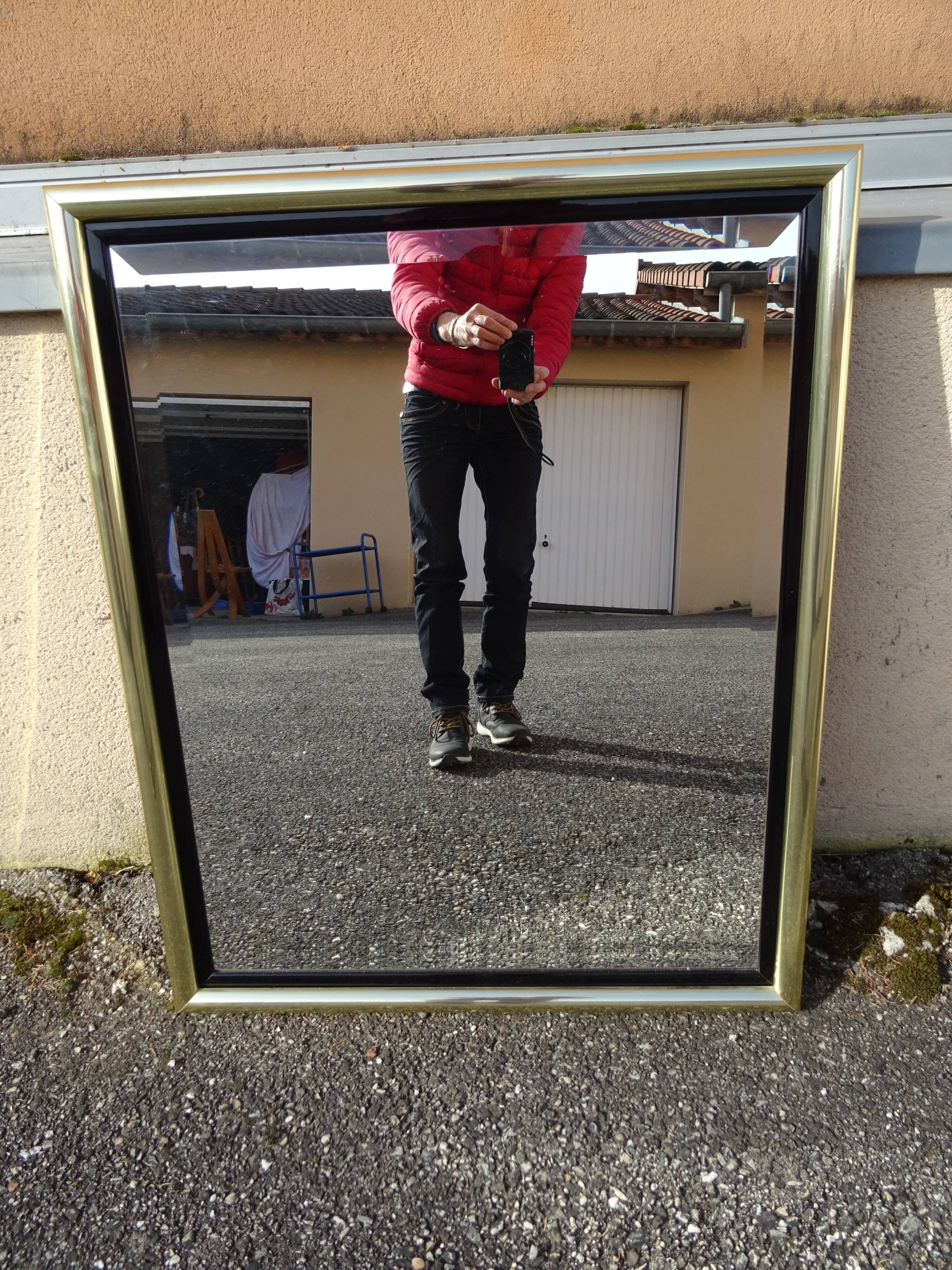 Brass and plexiglass mirror, 80s design