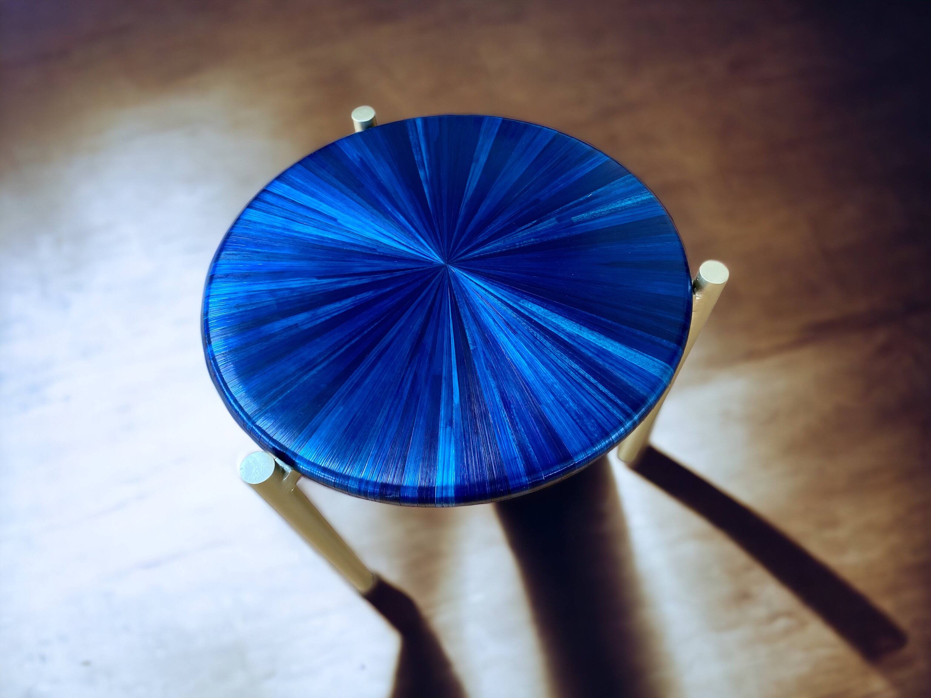 Straw marquetry nesting tables