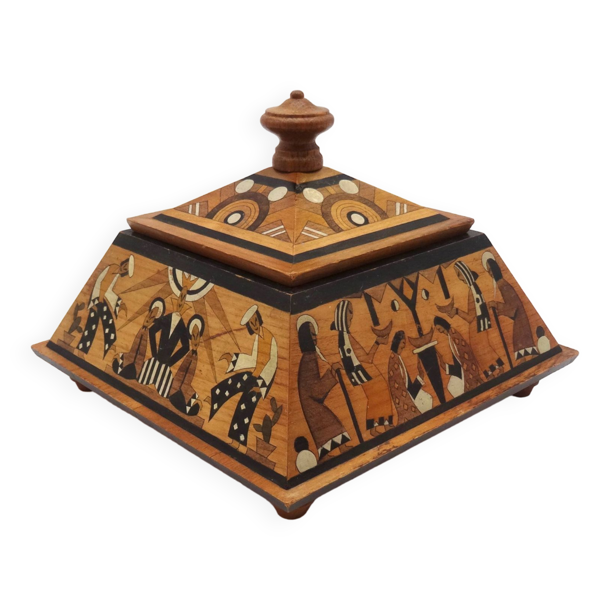 Boîte De Peinture Vintage Années 80 - Peinte à La Main Motif Zodiaque Lion - Avec Poignée En Bois