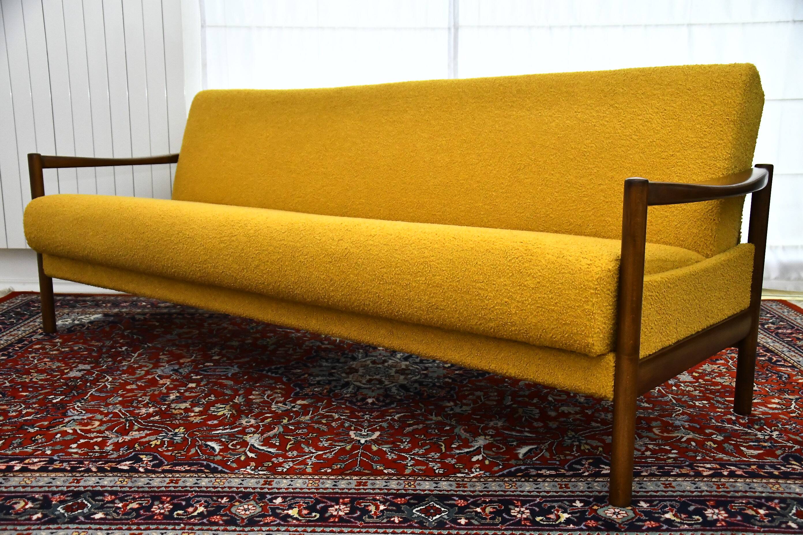 Scandinavian-style yellow boucle sofa with folding function, 1960s