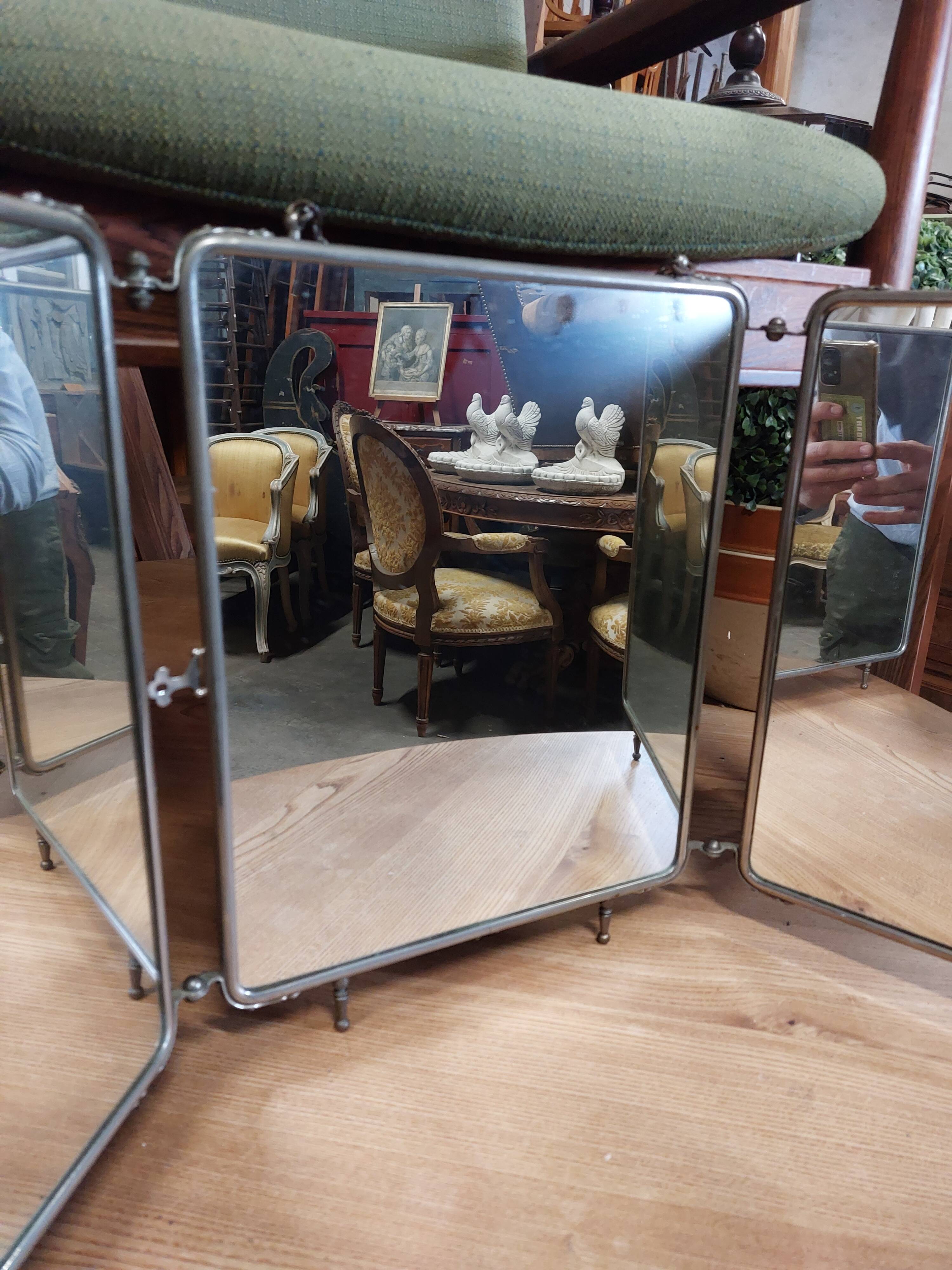 Miroir de barbier triptyque sur pieds 1930