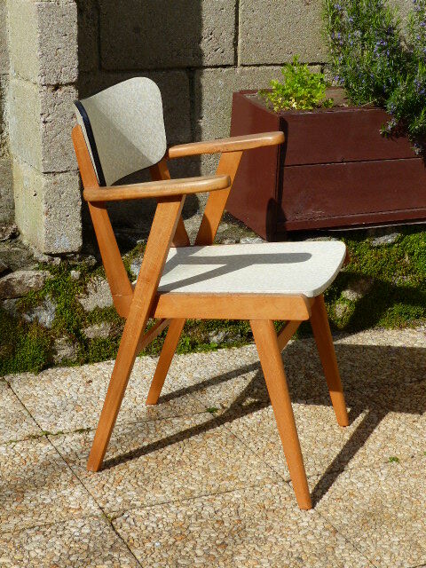 Pair of Bridge skai and wood chairs years 70's