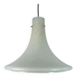 large 1970s glashuette limburg PENDANT LIGHT white opaline bubble glass trumpet-shaped shade P283 42