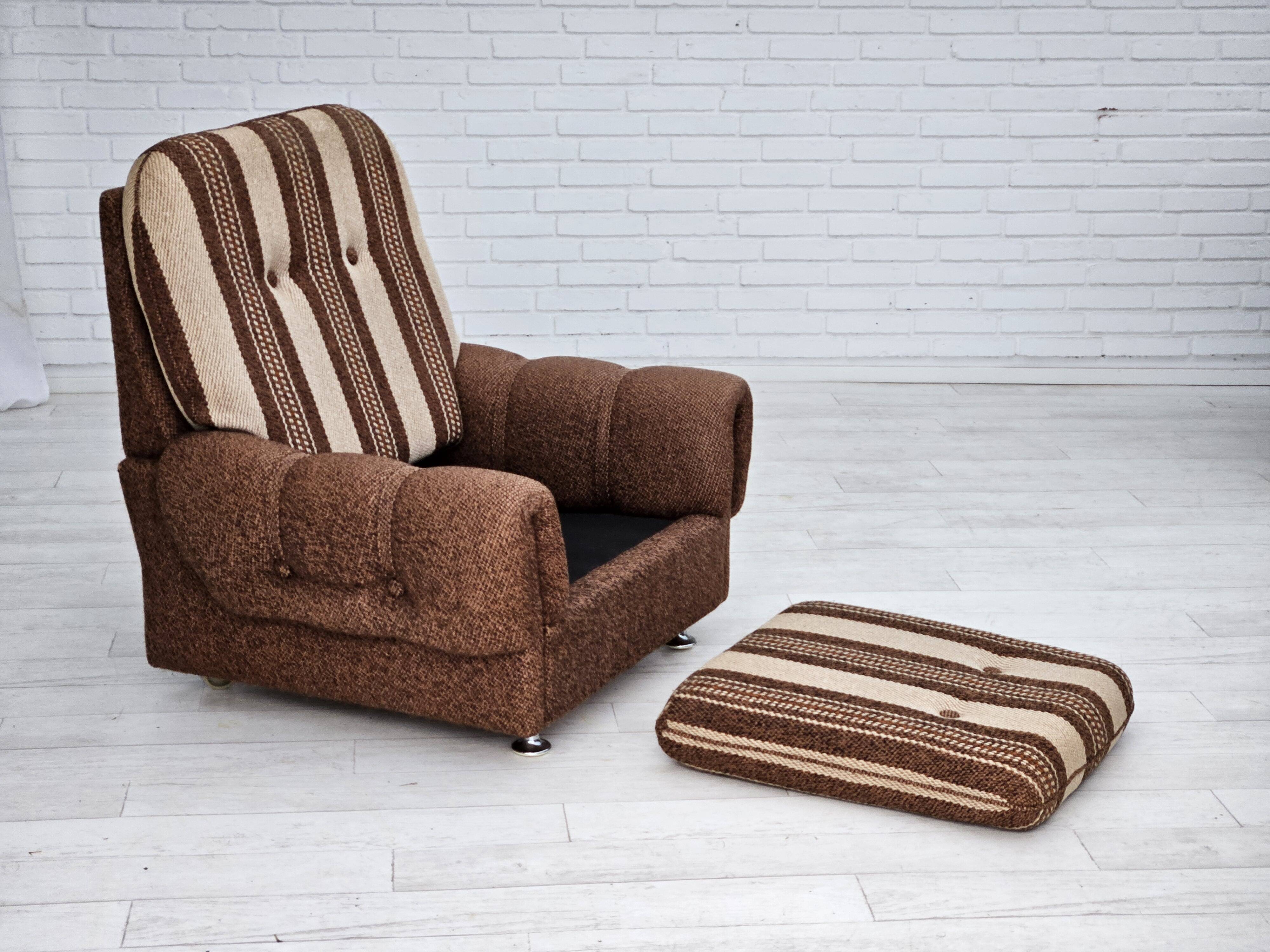 Fauteuil relax danois, revêtement en laine d'origine, années 70