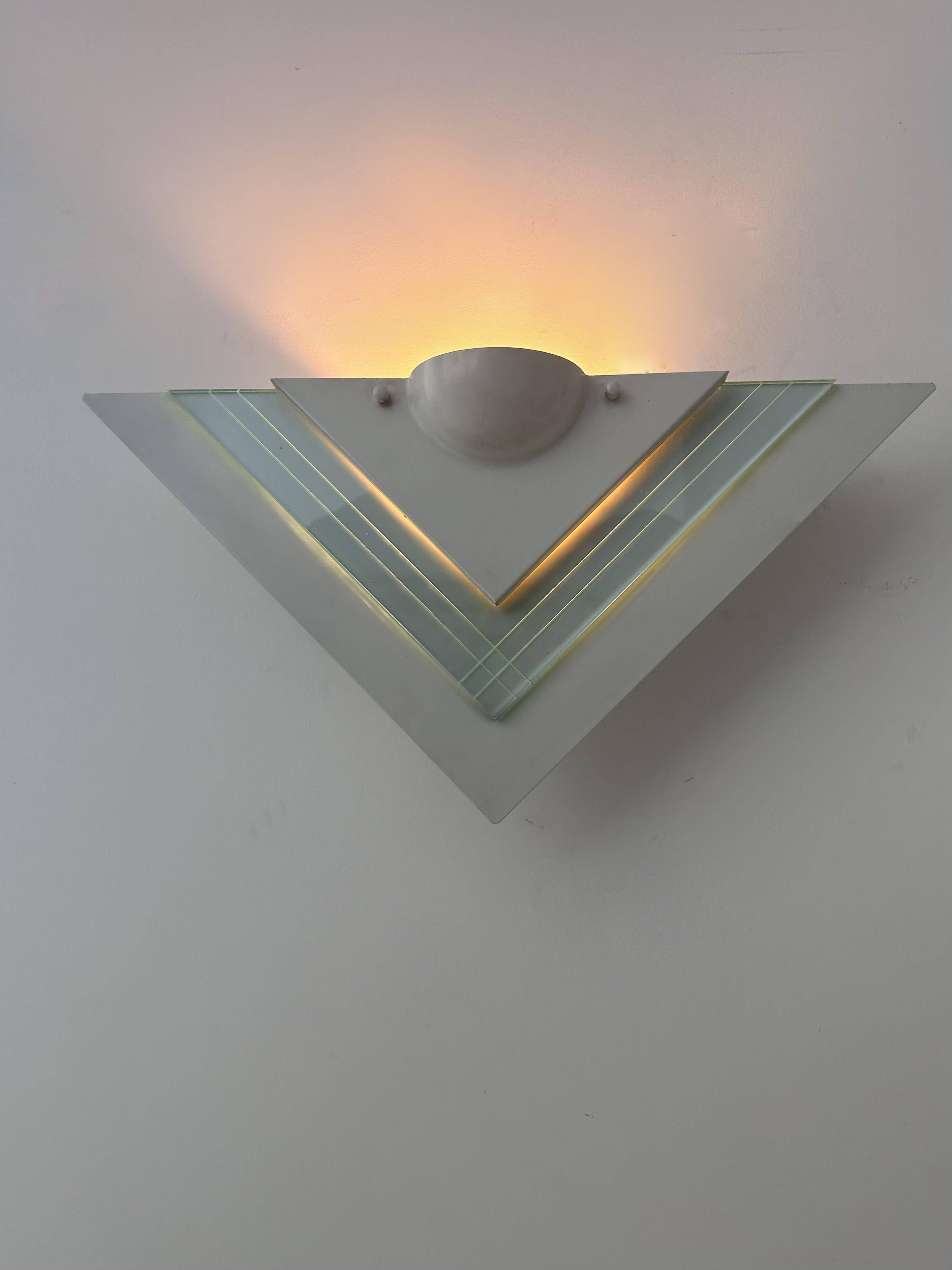 Pair of vintage wall lights, white lacquered metal and glass, Germany 1970s