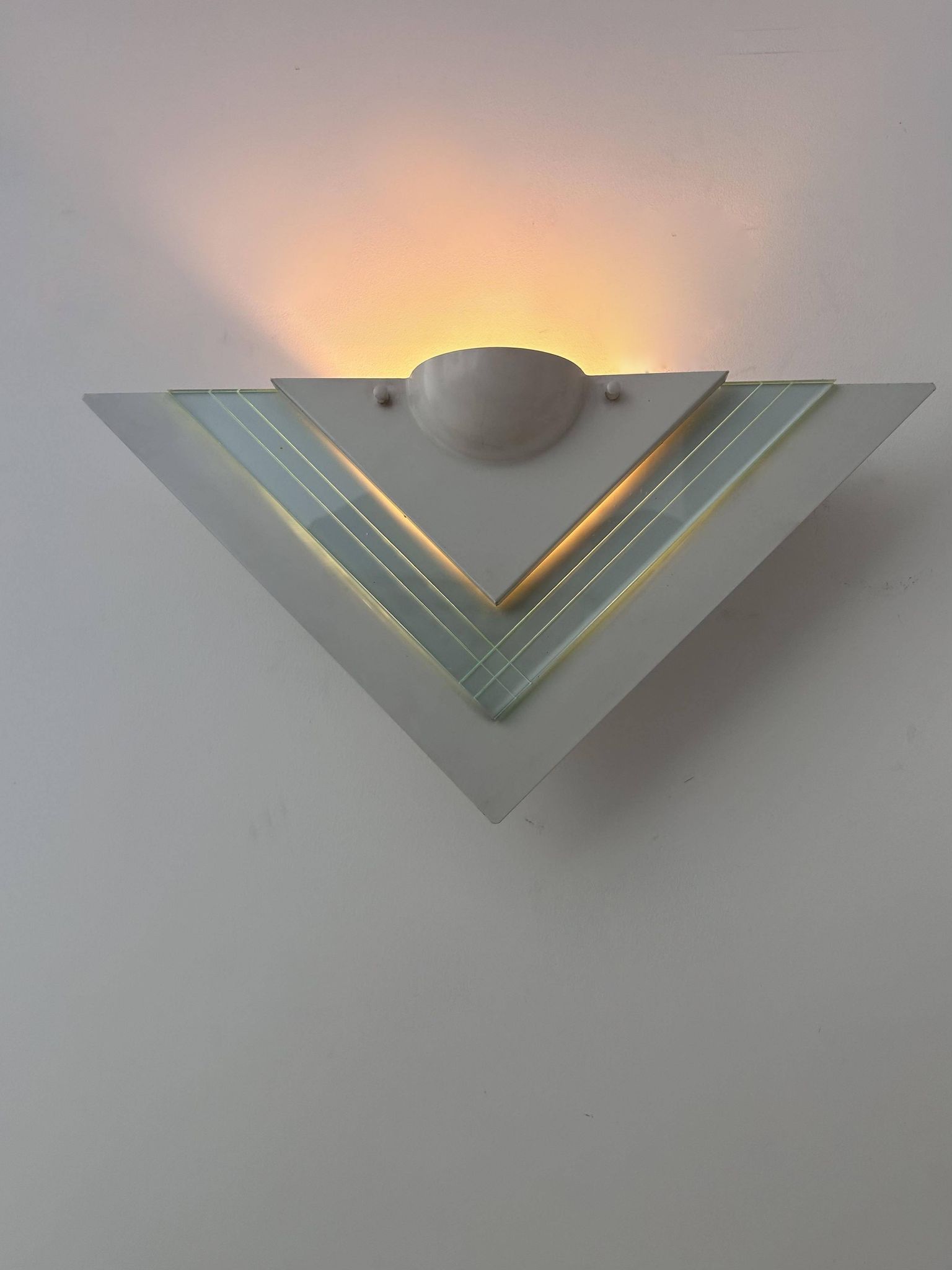 Pair of vintage wall lights, white lacquered metal and glass, Germany 1970s
