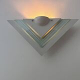 Pair of vintage wall lights, white lacquered metal and glass, Germany 1970s