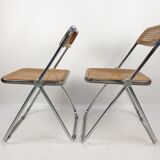2 Plia folding chairs with woven wicker Giancarlo Piretti for Castelli, 1967