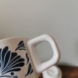 Set of 4 vintage bar coffee cups Sarreguemines vintage screen-printed blue flower pattern