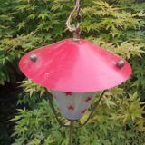 Luminaire suspension lustre  en laiton et verre a decor d etoile