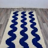 Tapis Bleu Ondulations Maroccain en laine 100cmx250cm