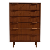 Commode en teck restaurée avec six tiroirs