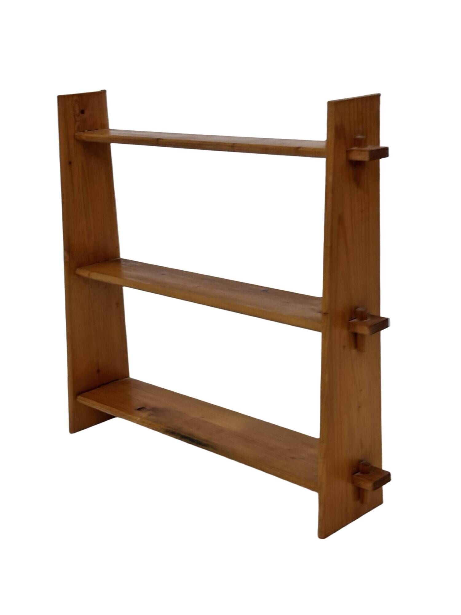 Vintage wooden wall shelve rack bookshelf in pinewood minimalist design