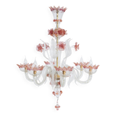 Venetian Murano Glass 6-Light Chandelier in White and Pink