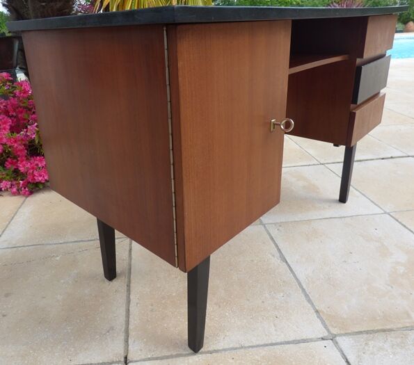 Vintage desk three drawers and a door with shelf