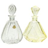 Matching pair of bohemian crystal decanters with art deco motifs