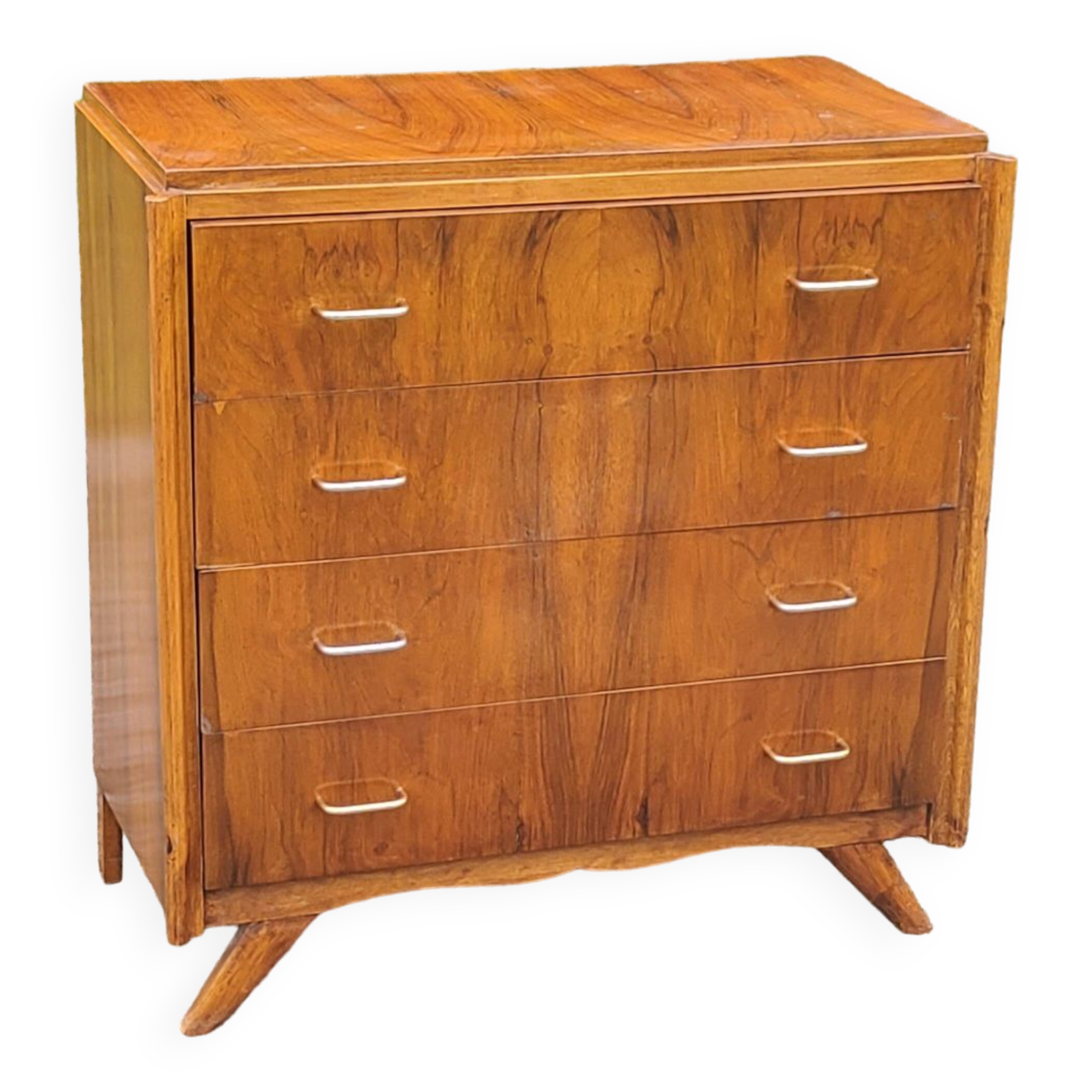 Vintage chest of drawers in walnut compass legs 4 drawers from the 1950s