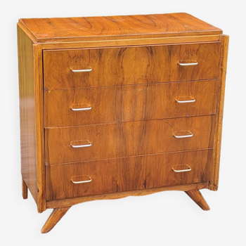 Vintage chest of drawers in walnut compass legs 4 drawers from the 1950s