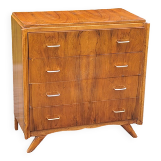 Vintage chest of drawers in walnut compass legs 4 drawers from the 1950s