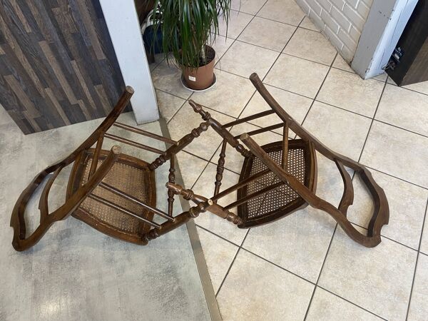 Paire N2 de chaises anciennes cannage et bois années 1900