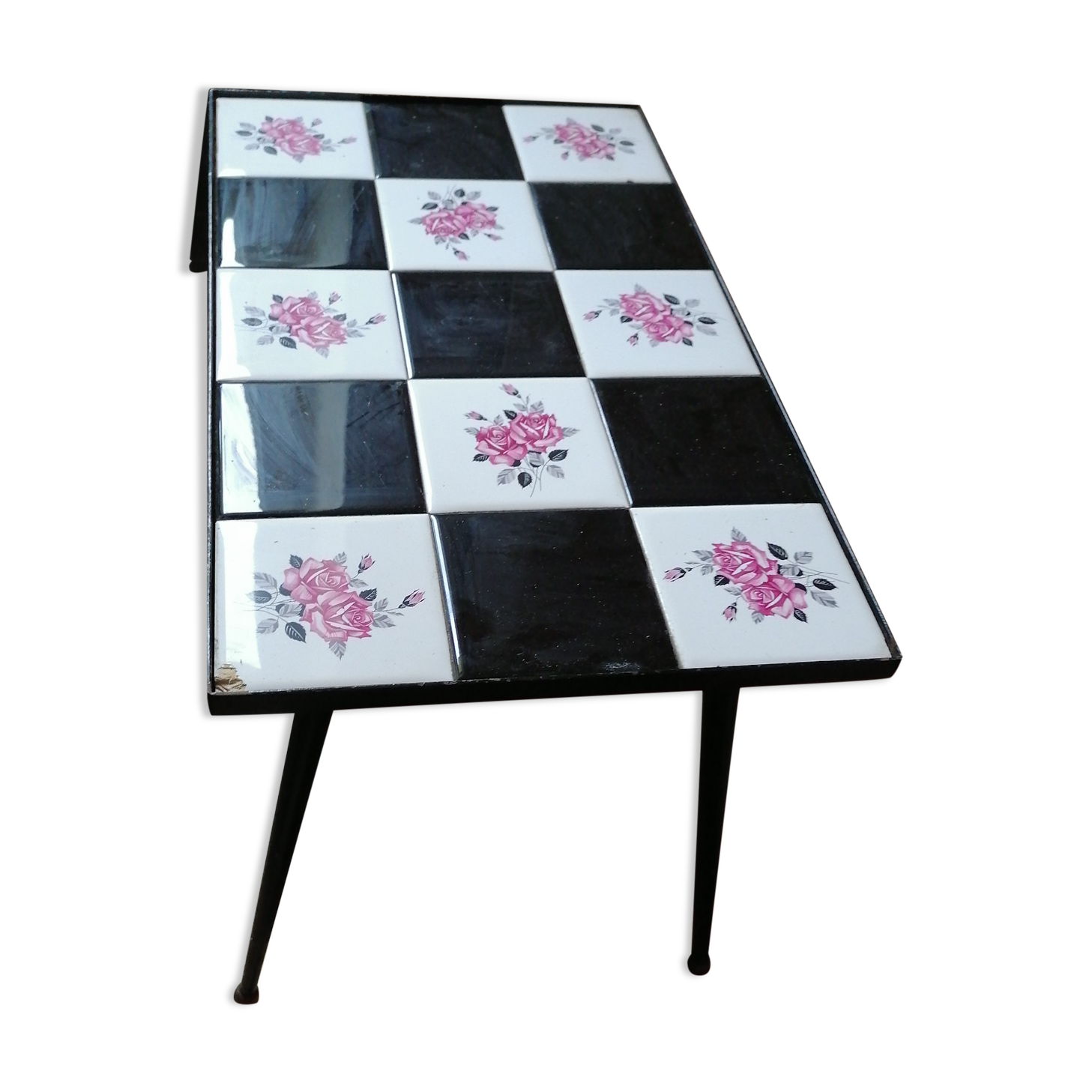 Coffee table structure iron ceramic black and white 1950/60