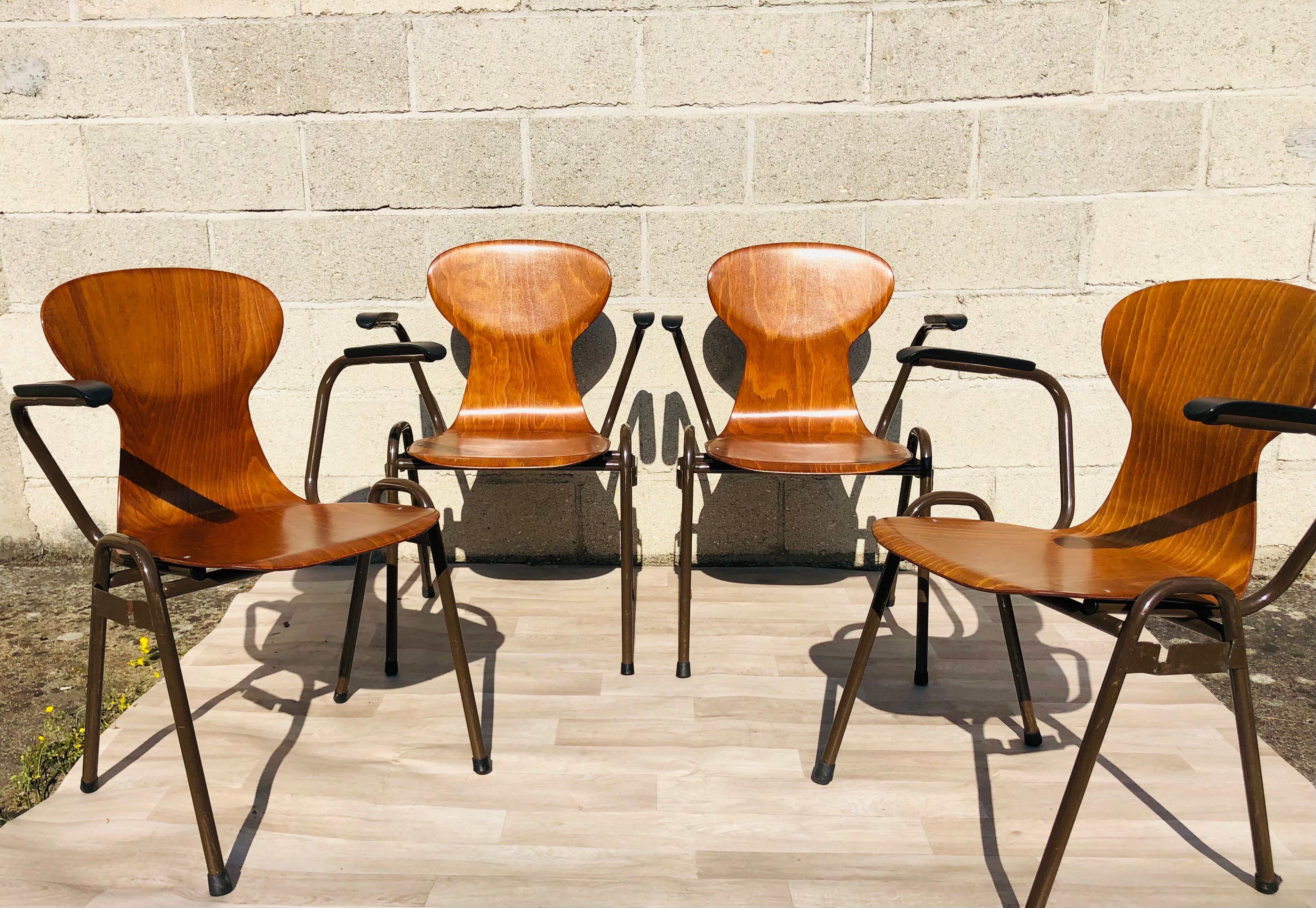 Lot de 4 Fauteuils/ Chaises Eromes Fourmi vintage