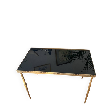 Table basse en laiton massif et plateau en verre noir