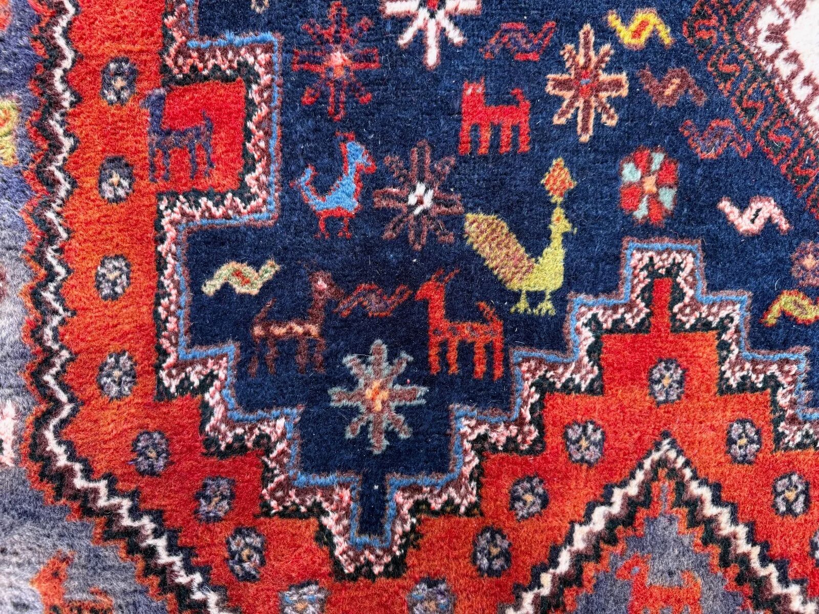 Vintage tribal rug 170x240 cm, wool oriental handmade rug large 2553