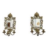 Paire d’appliques murales Napoléon III – Bronze doré & miroir biseauté