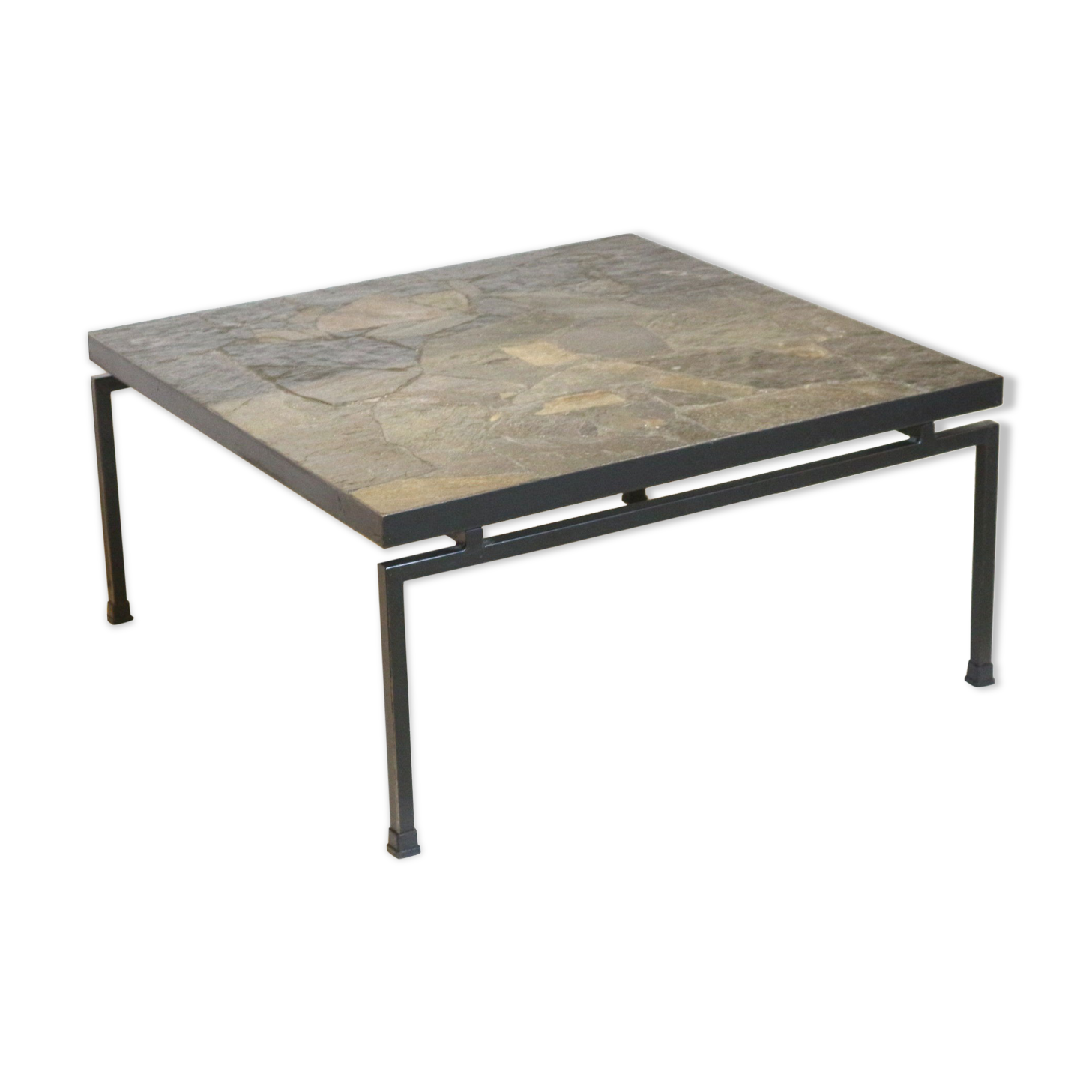 Vintage brutalist coffee table in slate in the style of P. Kingma, made in the 1970s.