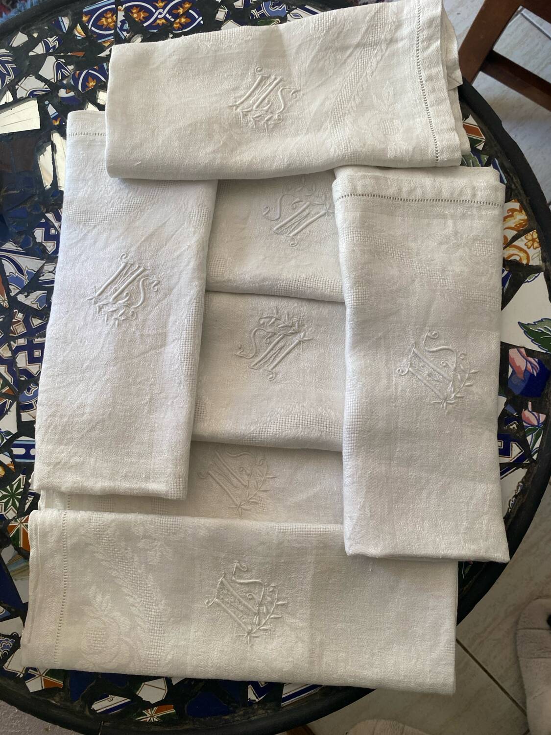 7 MS Monogram Damask Cotton Napkins