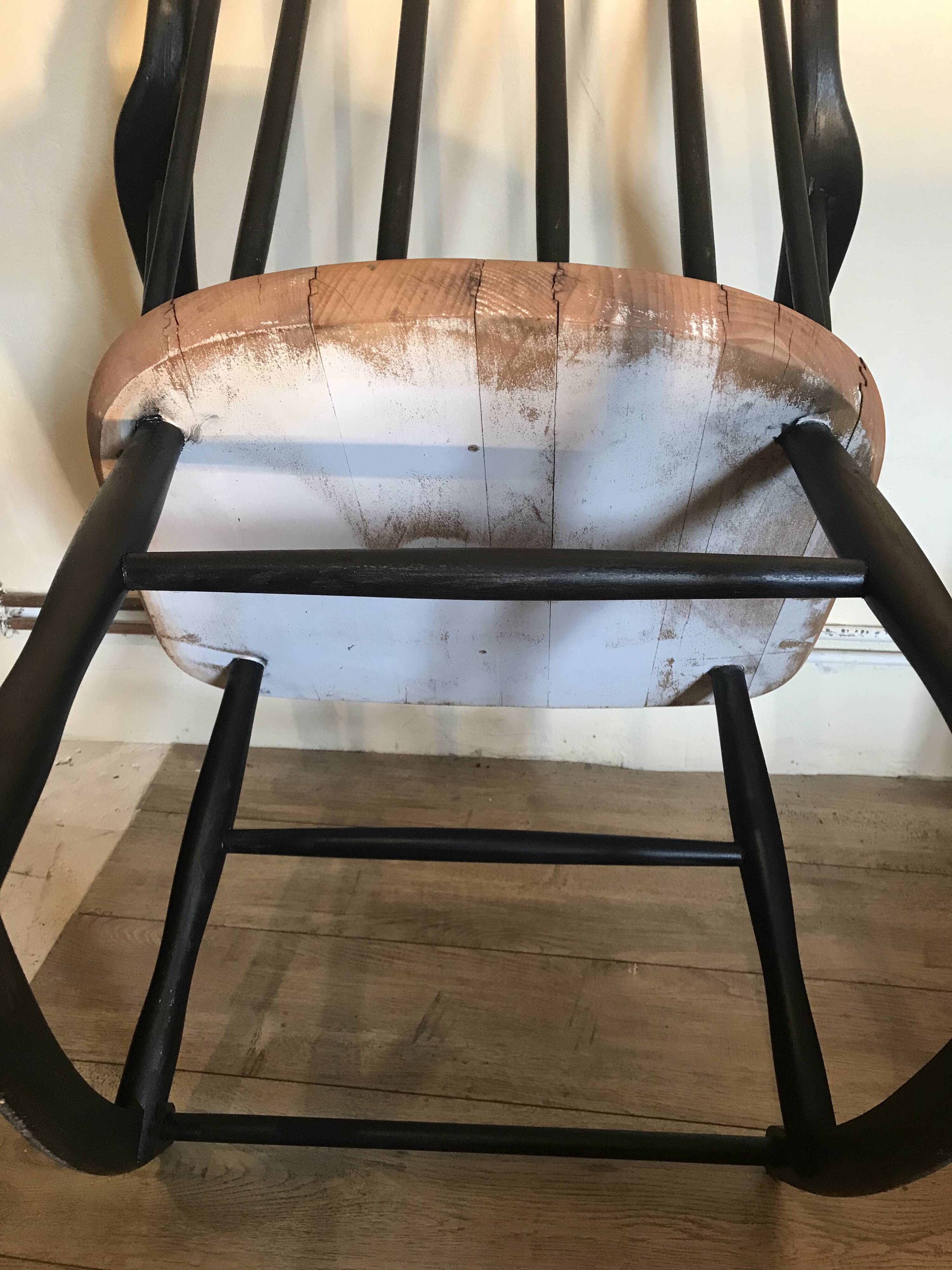 Vintage rocking chair in black stained beech