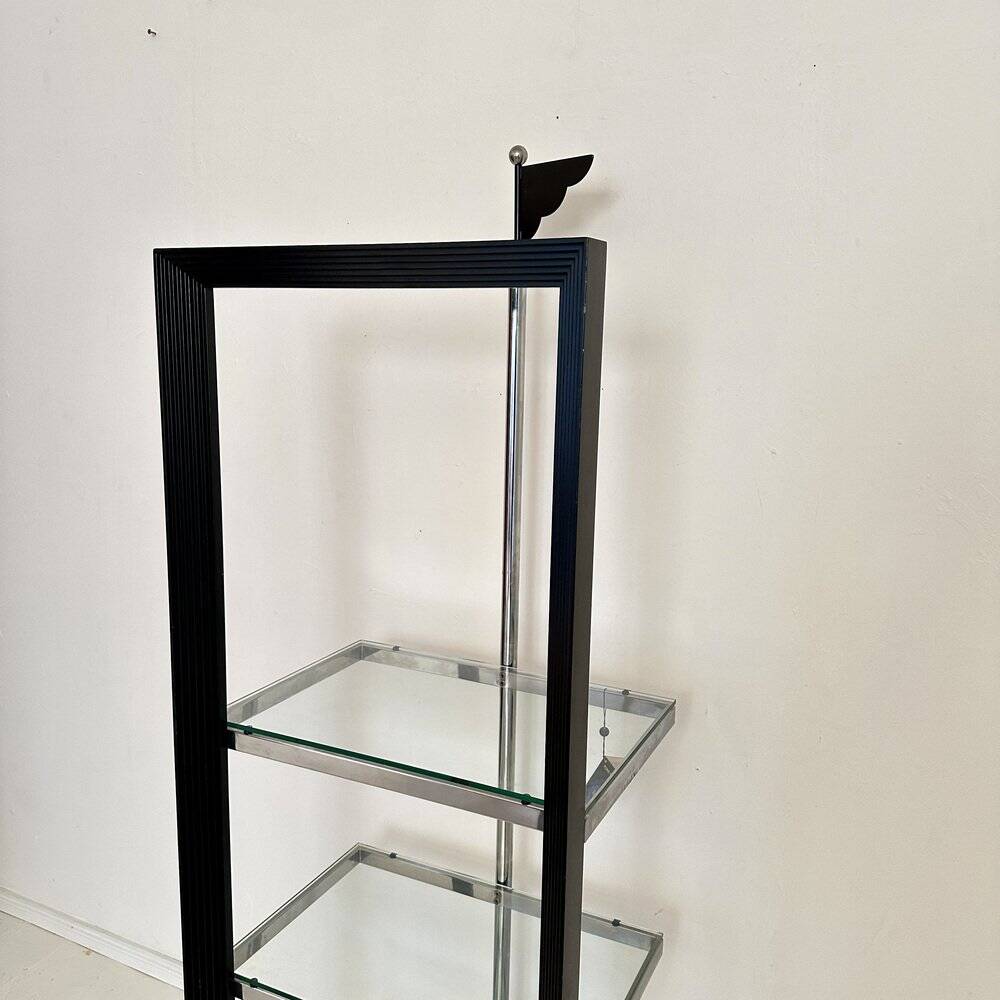 Italian Postmodern Chrome, Black Wood and Glass Shelf by Ponti Terenghi, 1980s