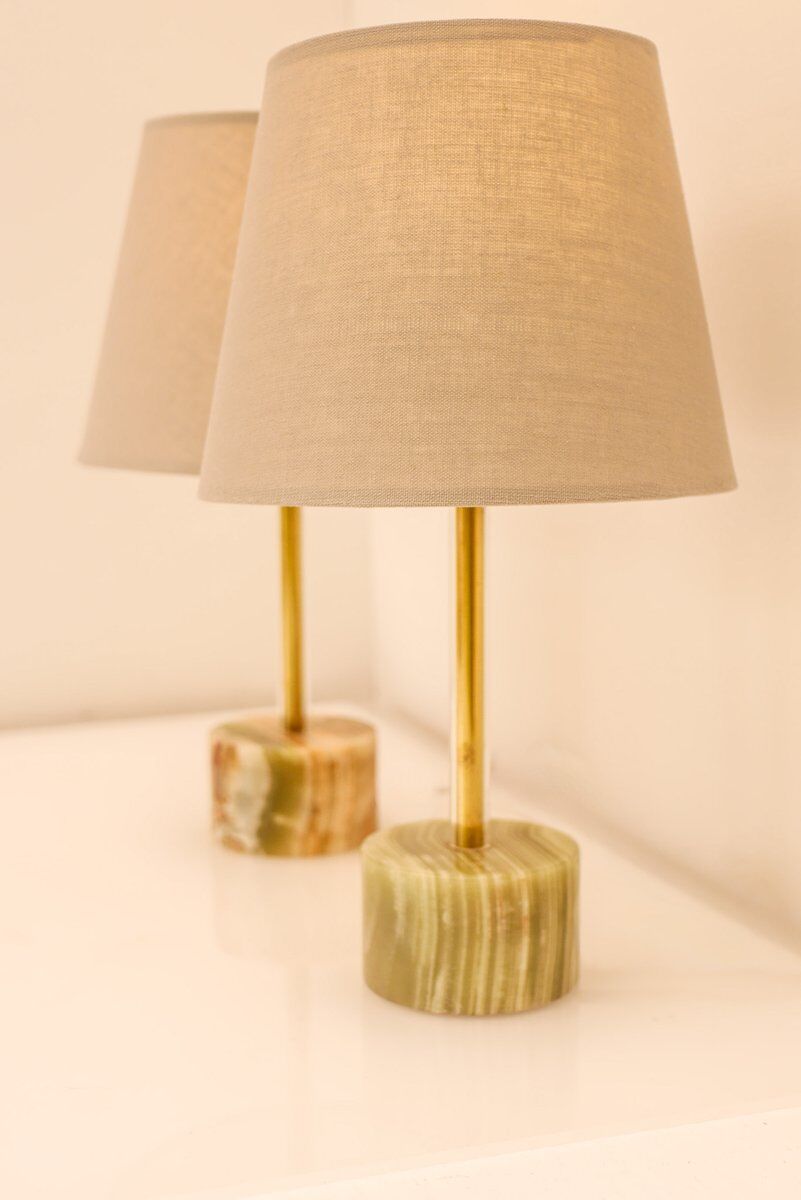 Mid-century modern Italian onyx and brass table lamps, set of 2