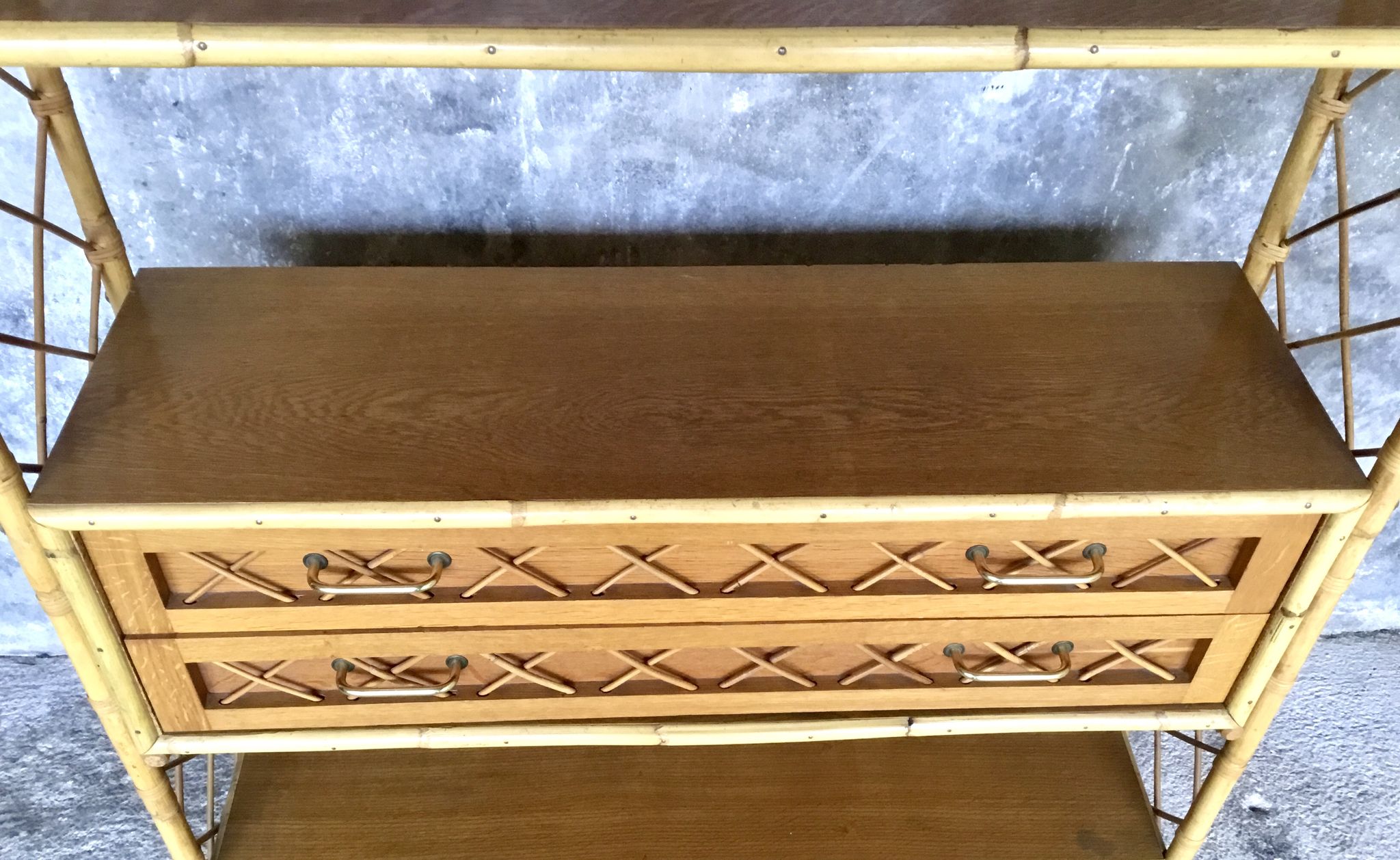 Rattan bookcase, vintage 1960