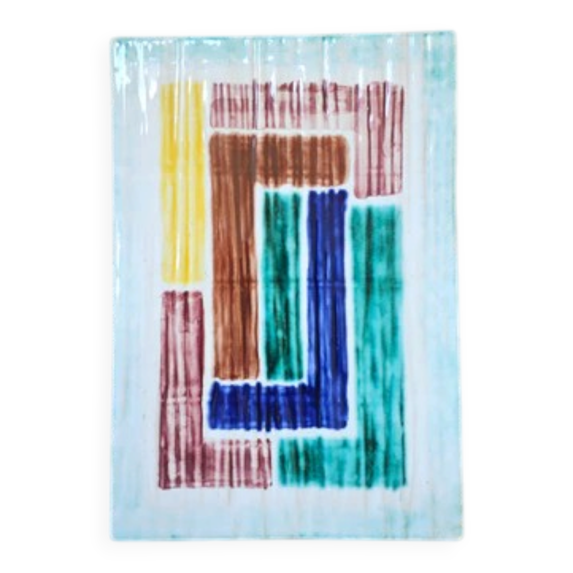 Plat apéro rectangulaire vintage en céramique géométrique - Années 50