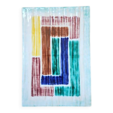 Vintage rectangular ceramic geometric aperitif plate - 1950s