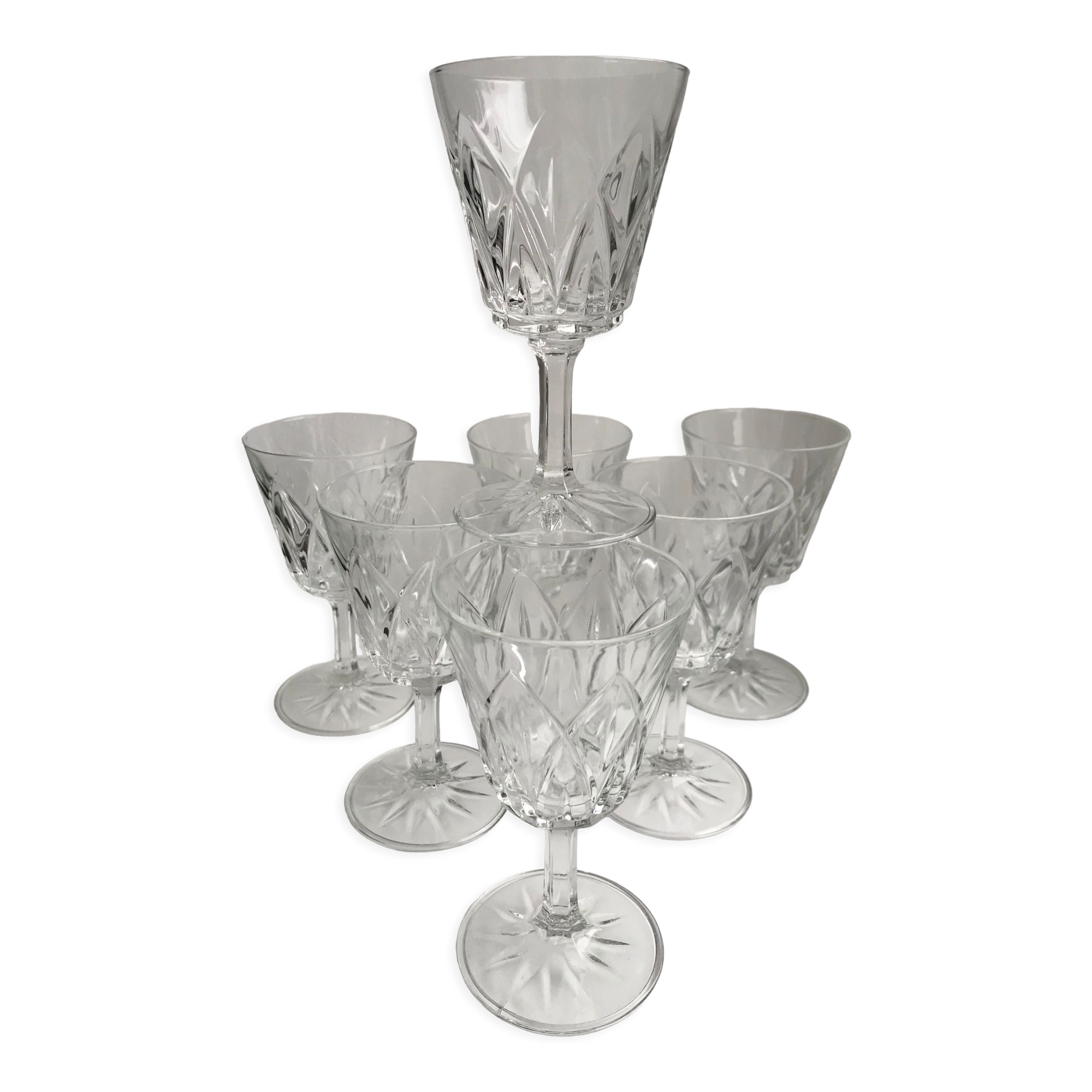 Set of 7 glasses of wine / crystal water 60s