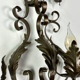 Wrought iron wall lights (pair) with foliage decoration