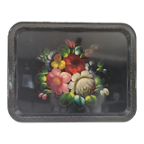 Plateau russe en tôle noire peinte à la main