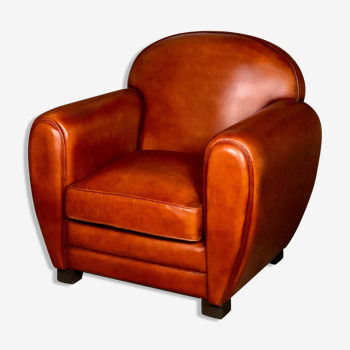 Fauteuil club vintage en cuir camel